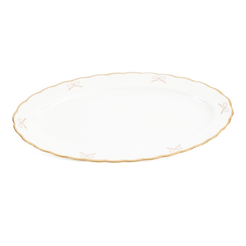 Elegant Gold-Trimmed Bow Oval Platter